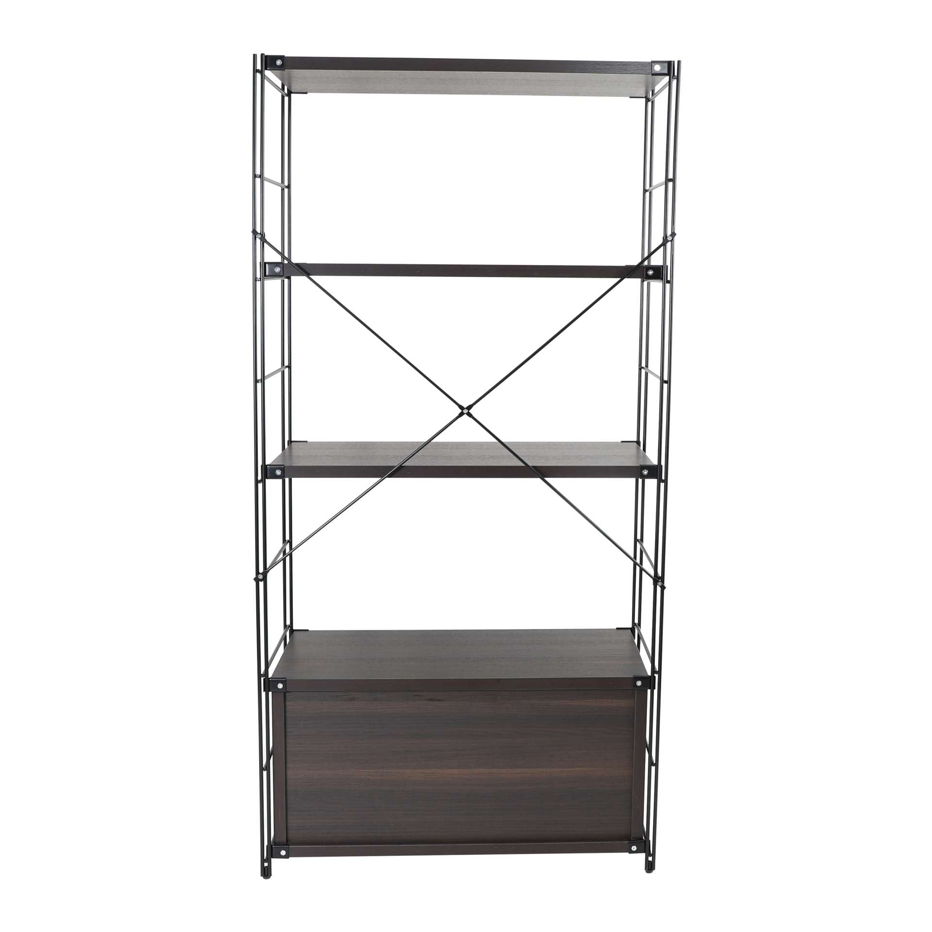 LeisureMod Brentwood Etagere Bookcase with Black Powder Coated Steel Frame and Melamine Board Shelves | Bookcases | Modishstore - 25