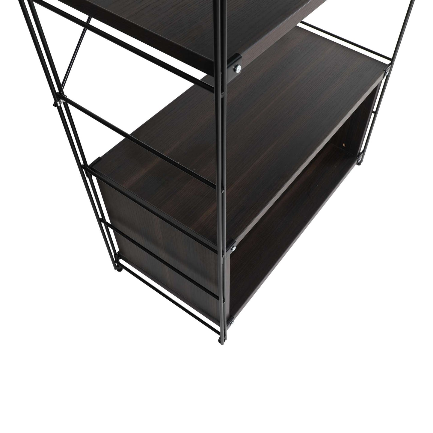 LeisureMod Brentwood Etagere Bookcase with Black Powder Coated Steel Frame and Melamine Board Shelves | Bookcases | Modishstore - 23