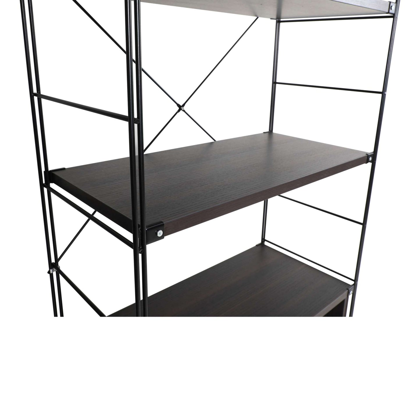 LeisureMod Brentwood Etagere Bookcase with Black Powder Coated Steel Frame and Melamine Board Shelves | Bookcases | Modishstore - 22