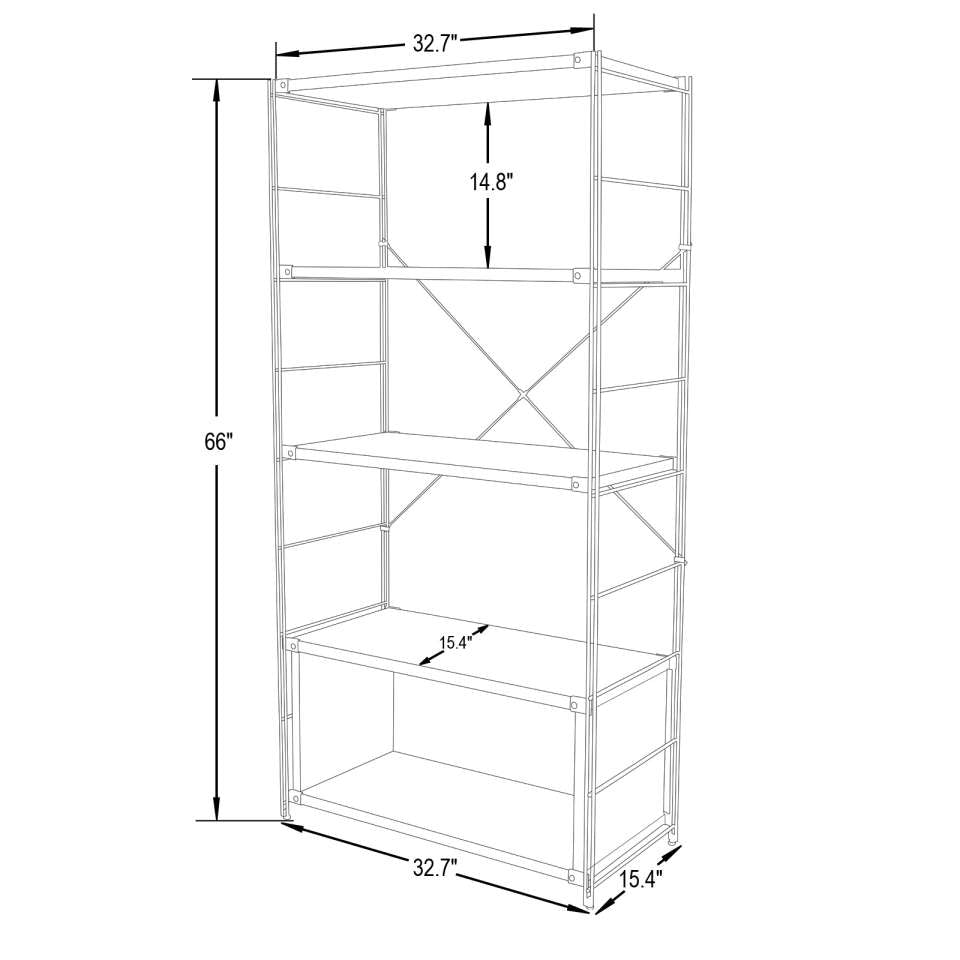 LeisureMod Brentwood Etagere Bookcase with Black Powder Coated Steel Frame and Melamine Board Shelves | Bookcases | Modishstore - 20