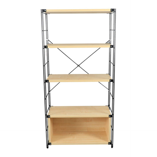 LeisureMod Brentwood Etagere Bookcase with Black Powder Coated Steel Frame and Melamine Board Shelves | Bookcases | Modishstore