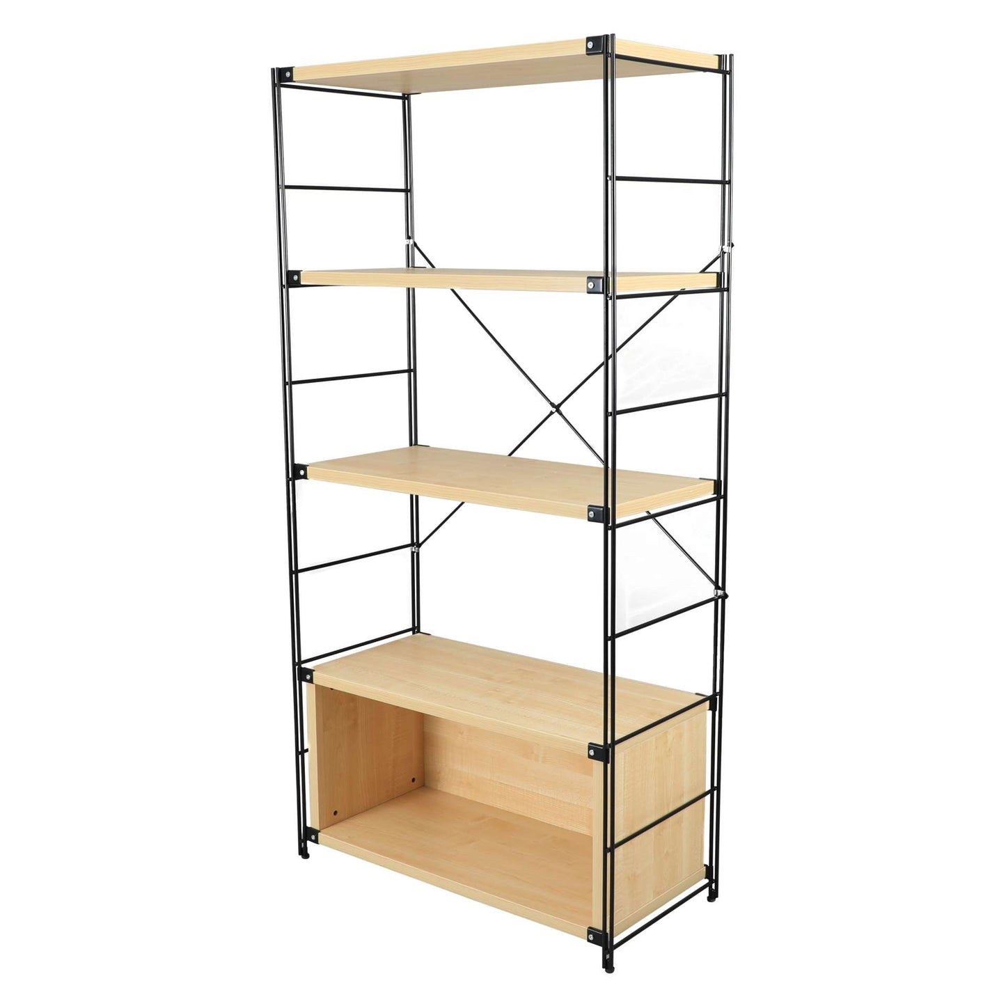 LeisureMod Brentwood Etagere Bookcase with Black Powder Coated Steel Frame and Melamine Board Shelves | Bookcases | Modishstore - 9