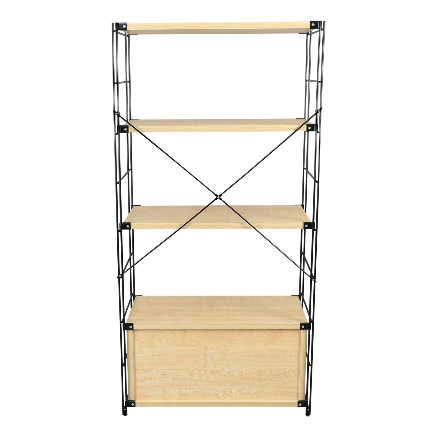 LeisureMod Brentwood Etagere Bookcase with Black Powder Coated Steel Frame and Melamine Board Shelves | Bookcases | Modishstore - 7