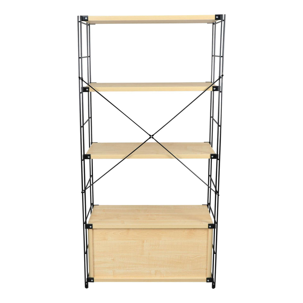 LeisureMod Brentwood Etagere Bookcase with Black Powder Coated Steel Frame and Melamine Board Shelves | Bookcases | Modishstore - 7