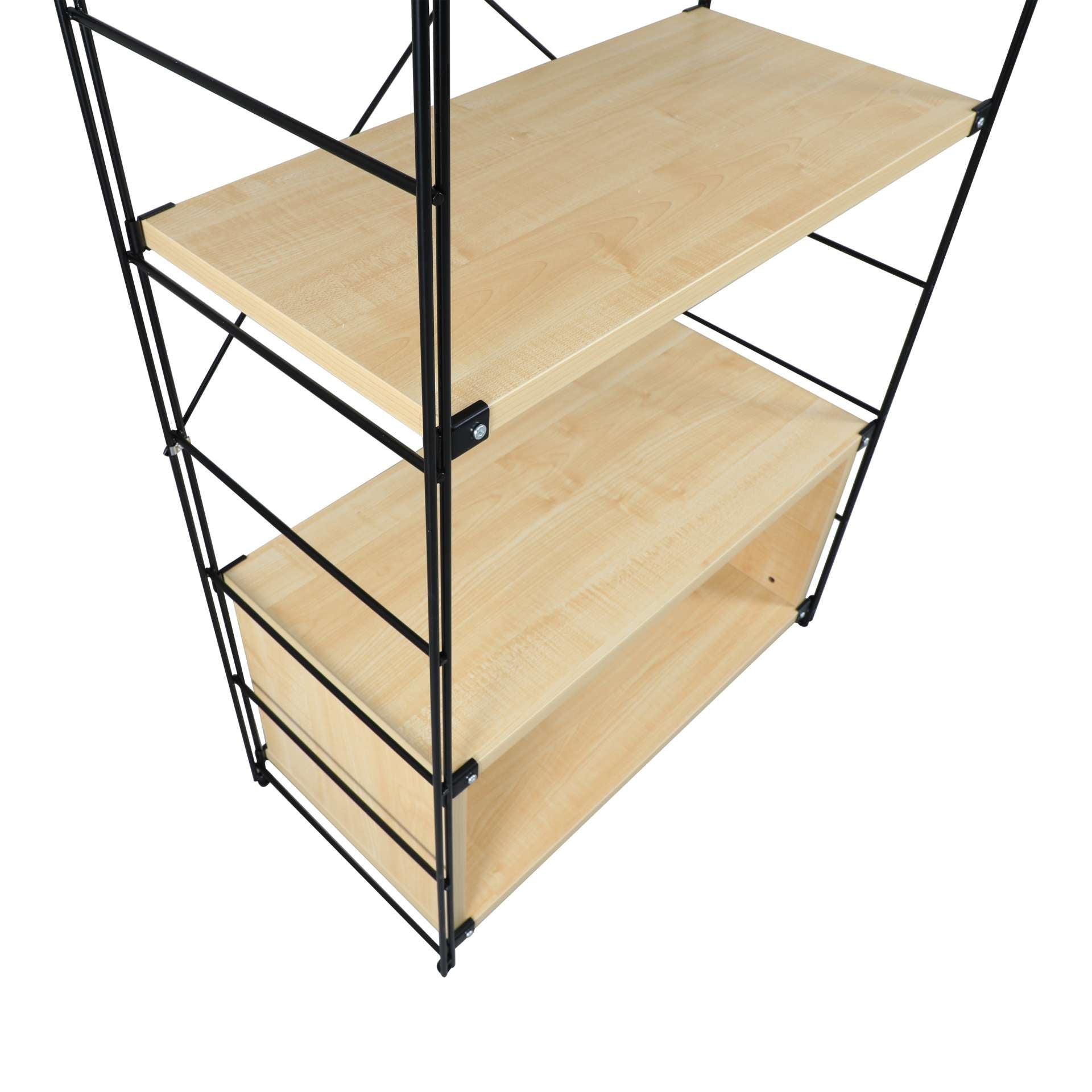 LeisureMod Brentwood Etagere Bookcase with Black Powder Coated Steel Frame and Melamine Board Shelves | Bookcases | Modishstore - 5