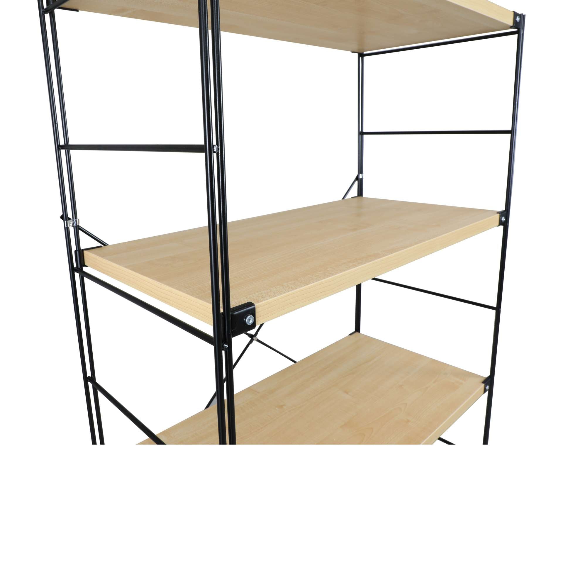 LeisureMod Brentwood Etagere Bookcase with Black Powder Coated Steel Frame and Melamine Board Shelves | Bookcases | Modishstore - 3