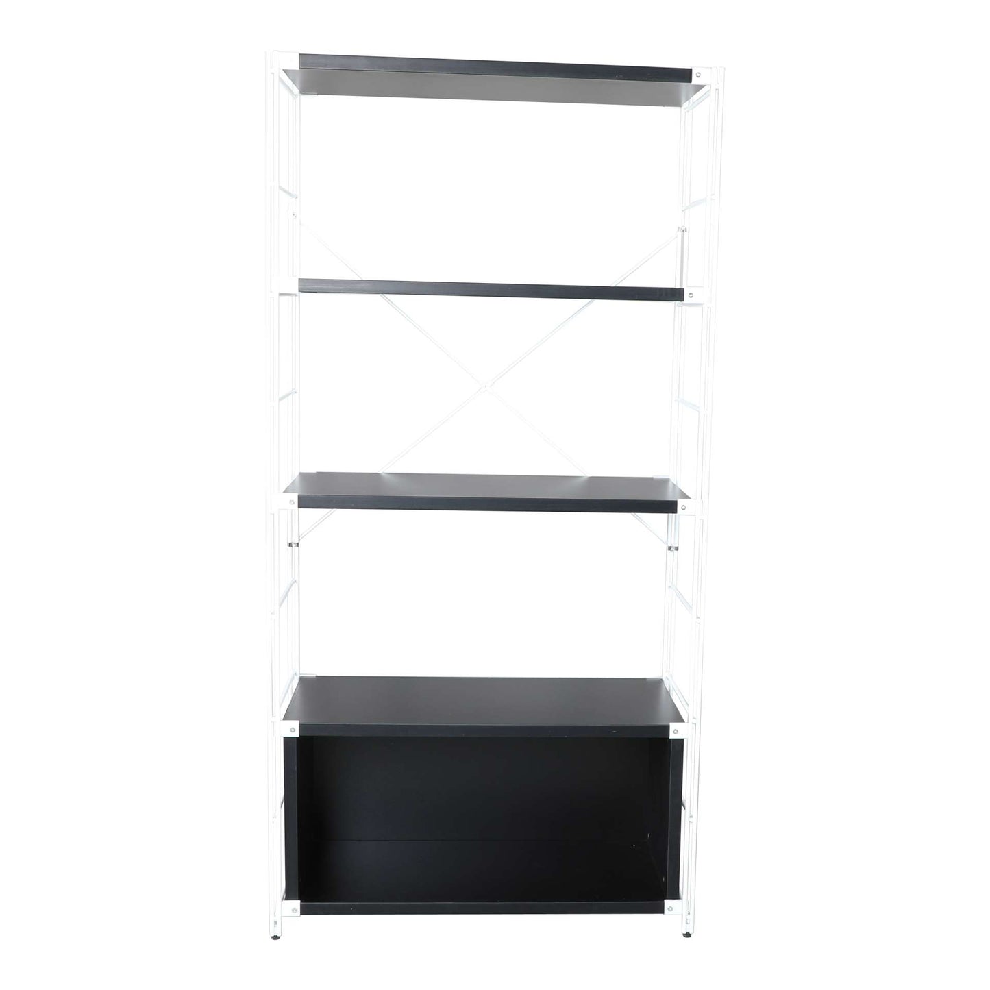 LeisureMod Brentwood Etagere Bookcase with White Powder Coated Steel Frame and Melamine Board Shelves | Bookcases | Modishstore - 9