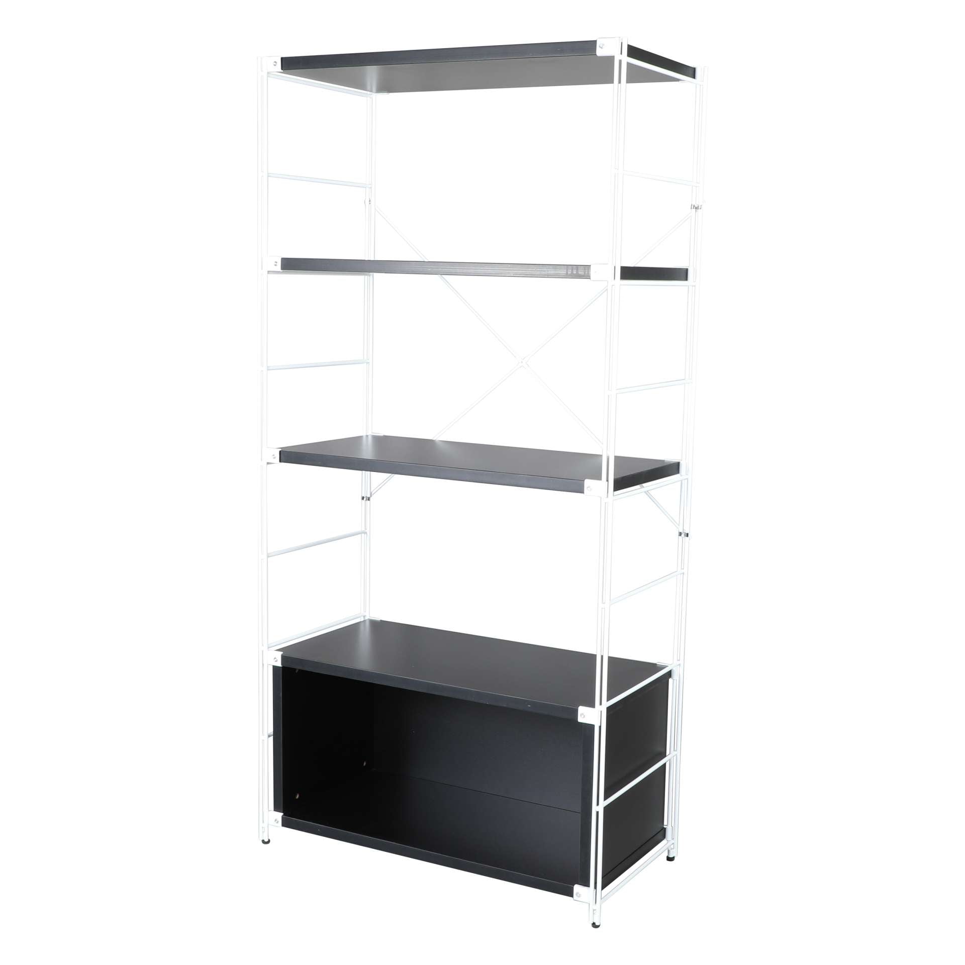 LeisureMod Brentwood Etagere Bookcase with White Powder Coated Steel Frame and Melamine Board Shelves | Bookcases | Modishstore - 16