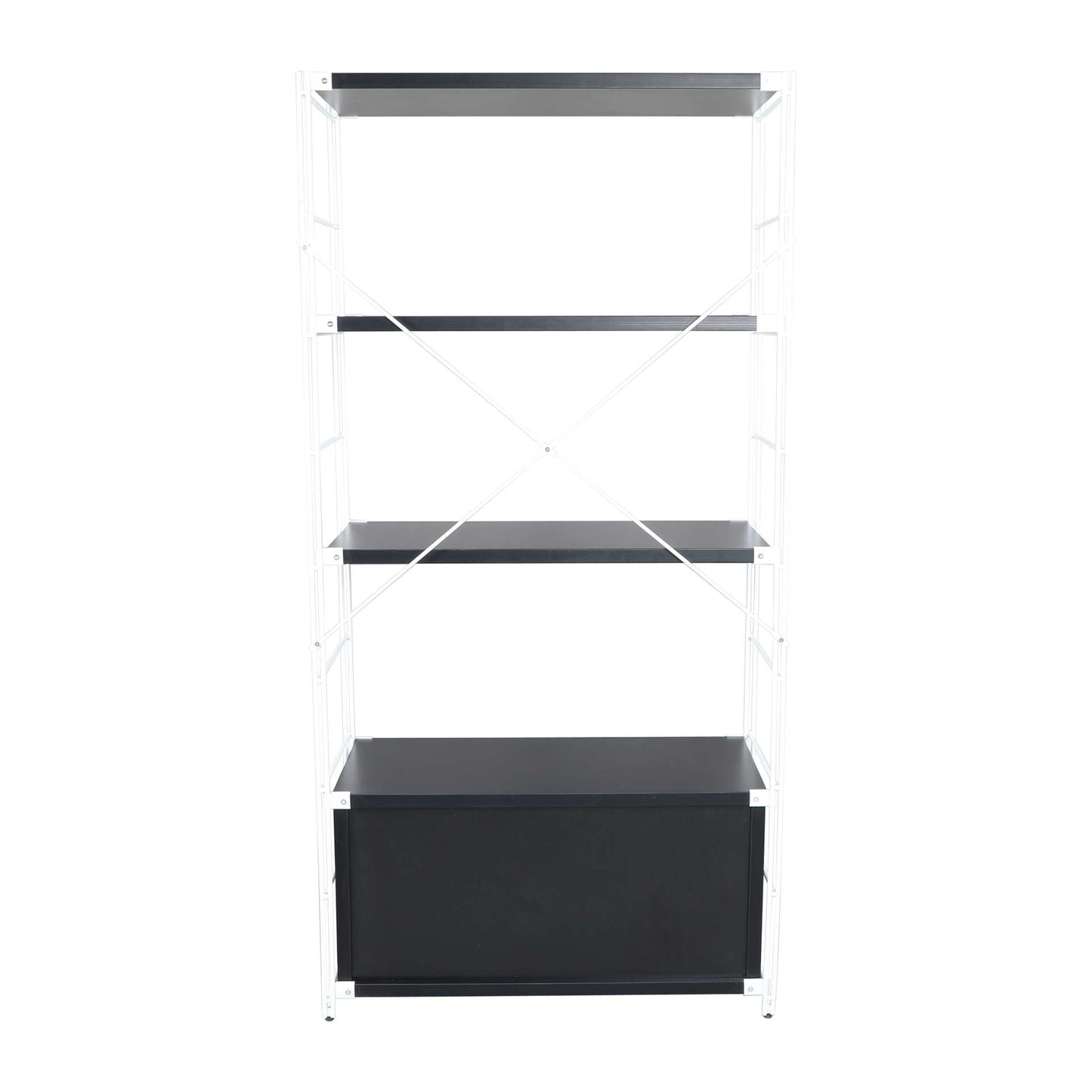 LeisureMod Brentwood Etagere Bookcase with White Powder Coated Steel Frame and Melamine Board Shelves | Bookcases | Modishstore - 14