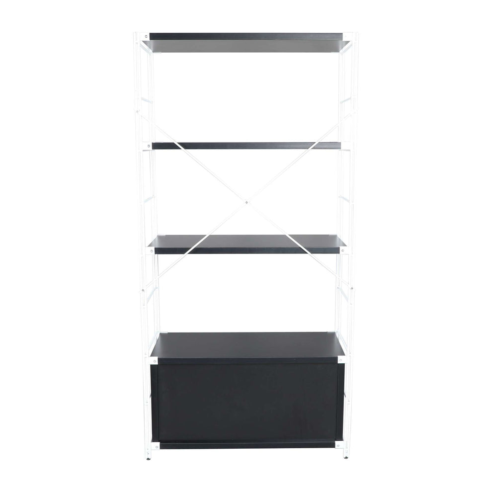 LeisureMod Brentwood Etagere Bookcase with White Powder Coated Steel Frame and Melamine Board Shelves | Bookcases | Modishstore - 14