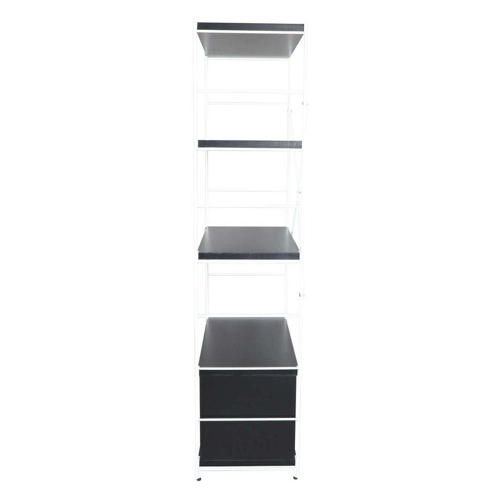 LeisureMod Brentwood Etagere Bookcase with White Powder Coated Steel Frame and Melamine Board Shelves | Bookcases | Modishstore - 15