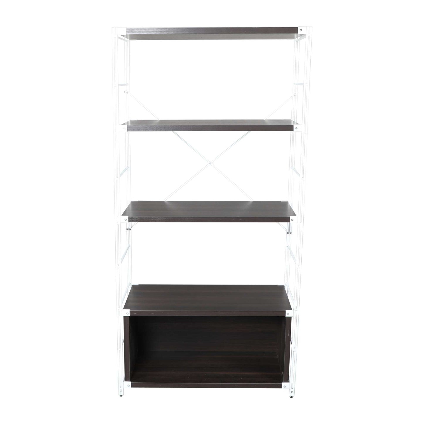 LeisureMod Brentwood Etagere Bookcase with White Powder Coated Steel Frame and Melamine Board Shelves | Bookcases | Modishstore - 17