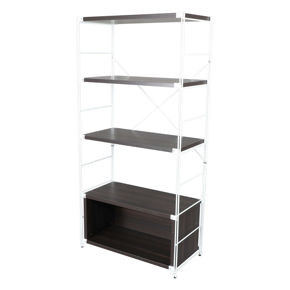 LeisureMod Brentwood Etagere Bookcase with White Powder Coated Steel Frame and Melamine Board Shelves | Bookcases | Modishstore - 21