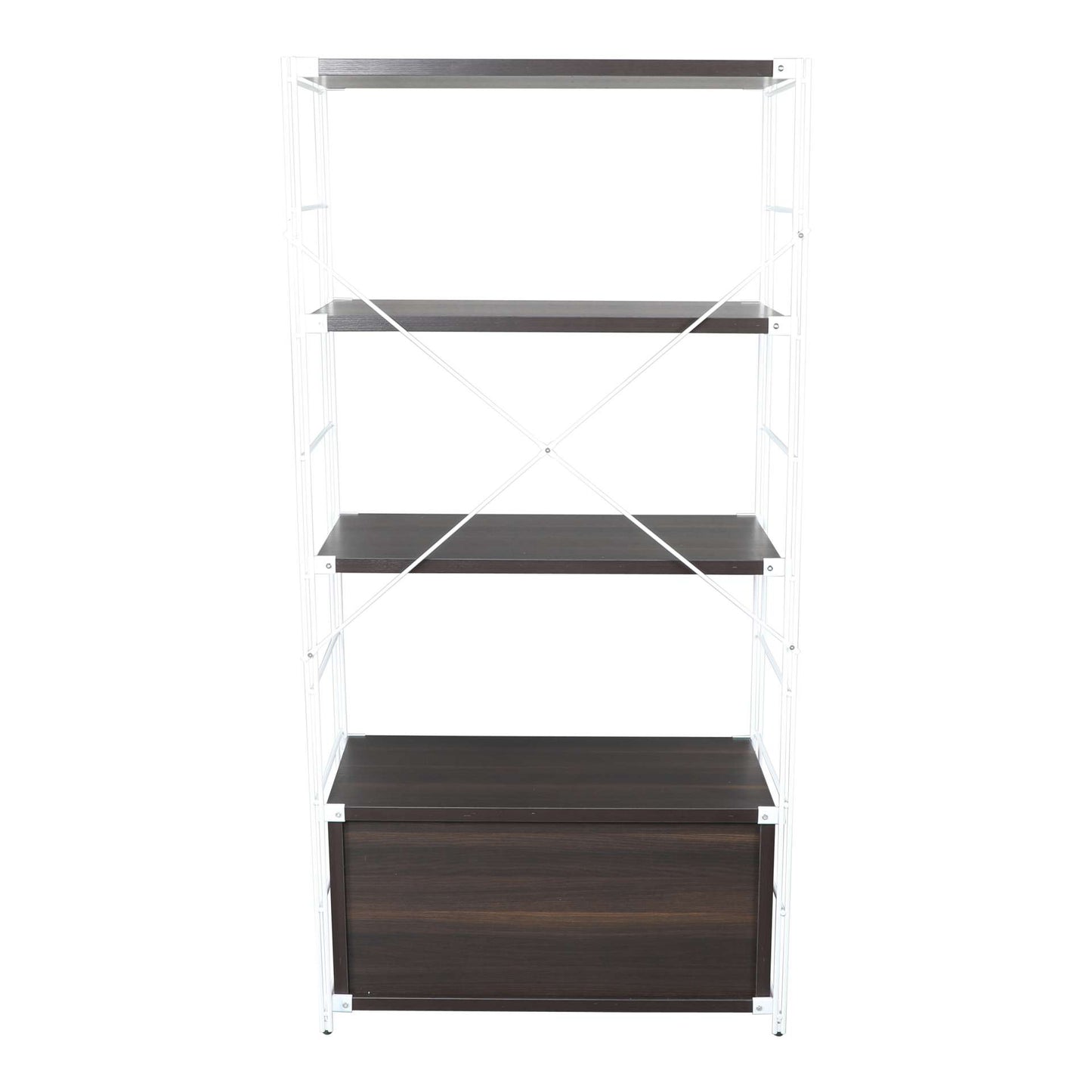 LeisureMod Brentwood Etagere Bookcase with White Powder Coated Steel Frame and Melamine Board Shelves | Bookcases | Modishstore - 19