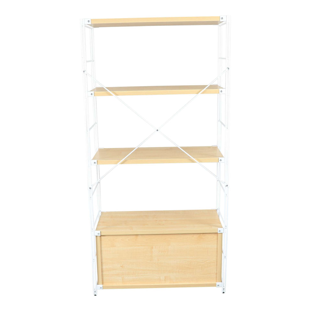 LeisureMod Brentwood Etagere Bookcase with White Powder Coated Steel Frame and Melamine Board Shelves | Bookcases | Modishstore - 2