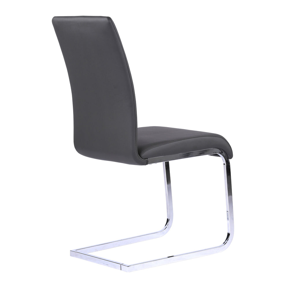 Metal Cantilever Base Leatherette Dining Chair, Set of 2, Gray and Silver By Benzara | Dining Chairs | Modishstore - 2