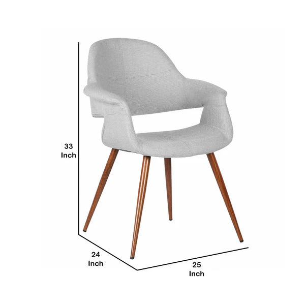 Fabric Mid Century Dining Chair with Round Tapered Legs, Gray and Brown By Benzara | Dining Chairs | Modishstore - 5