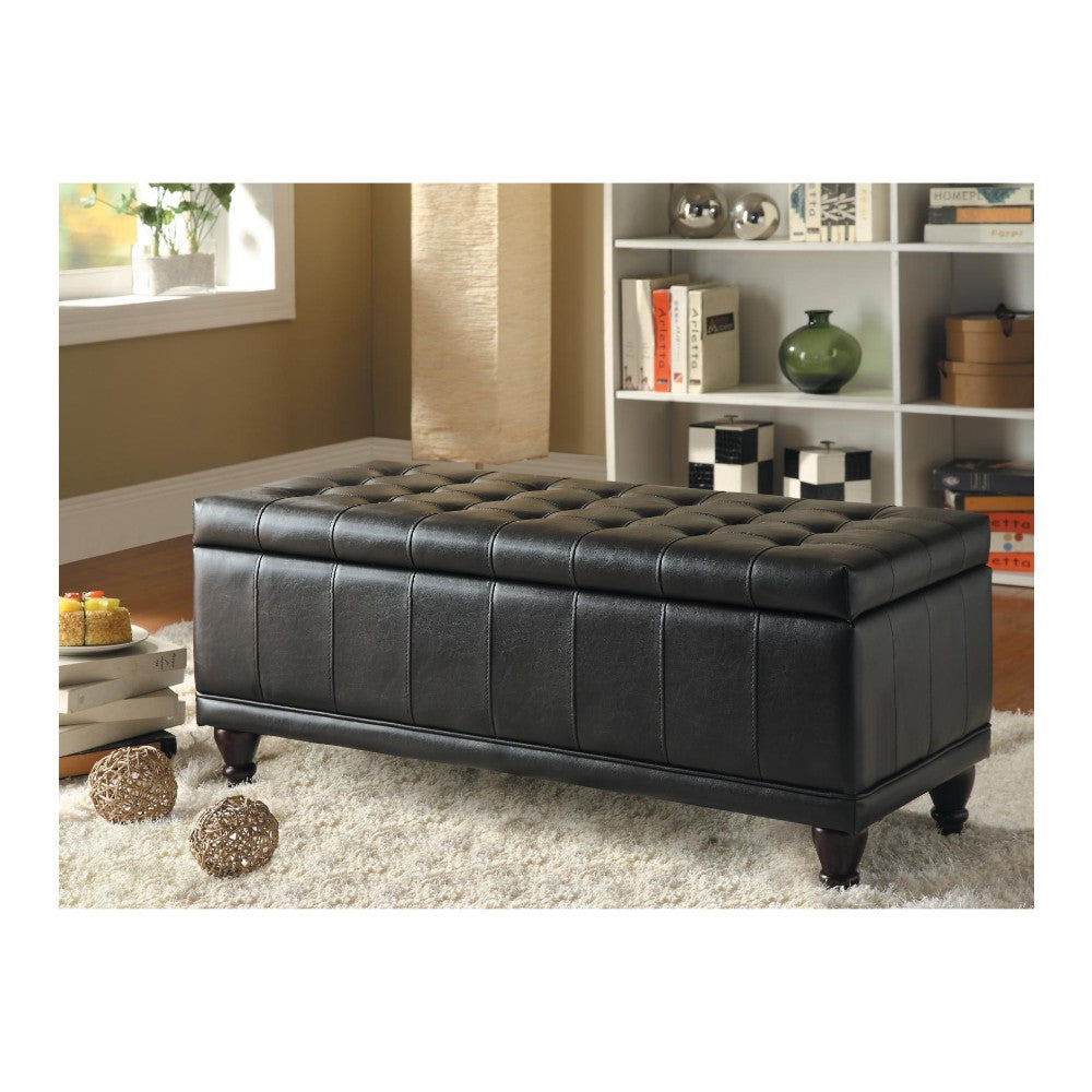 Bi-Cast Vinyl Lift-Up Storage Bench With a Tufted Seat, Dark Brown By Benzara | Benches | Modishstore