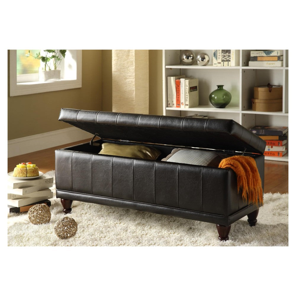 Bi-Cast Vinyl Lift-Up Storage Bench With a Tufted Seat, Dark Brown By Benzara | Benches | Modishstore - 2