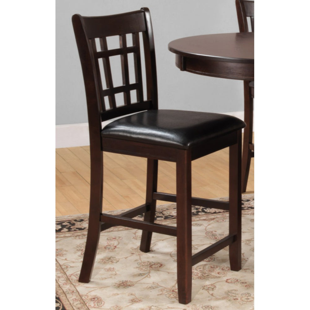 Wooden Counter Height Chair With Leatherette Seat, Dark Cherry Brown, Set of 2 By Benzara | Dining Chairs | Modishstore - 2