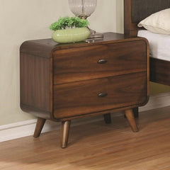 Wooden Nightstand with 2 Drawers, Dark Walnut Brown By Benzara