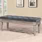 Traditional Style Solid Wooden Bench with Tufted Seat, Silver and Blue By Benzara | Benches | Modishstore