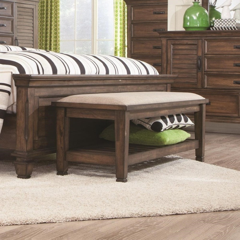 Transitional Style Wooden Bed Bench with Fabric Upholstered Seat, Brown By Benzara | Bedroom Sets | Modishstore
