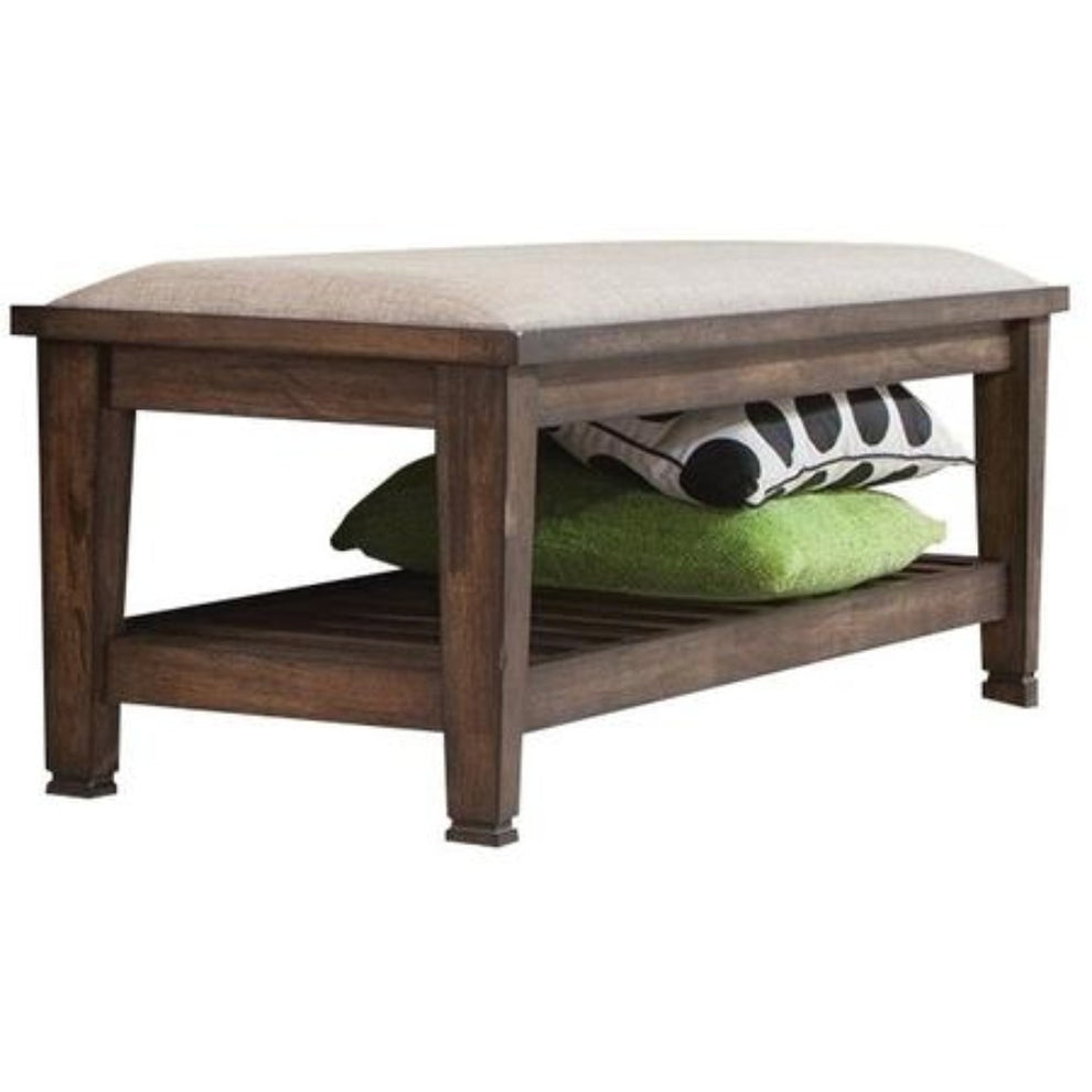 Transitional Style Wooden Bed Bench with Fabric Upholstered Seat, Brown By Benzara | Bedroom Sets | Modishstore - 2