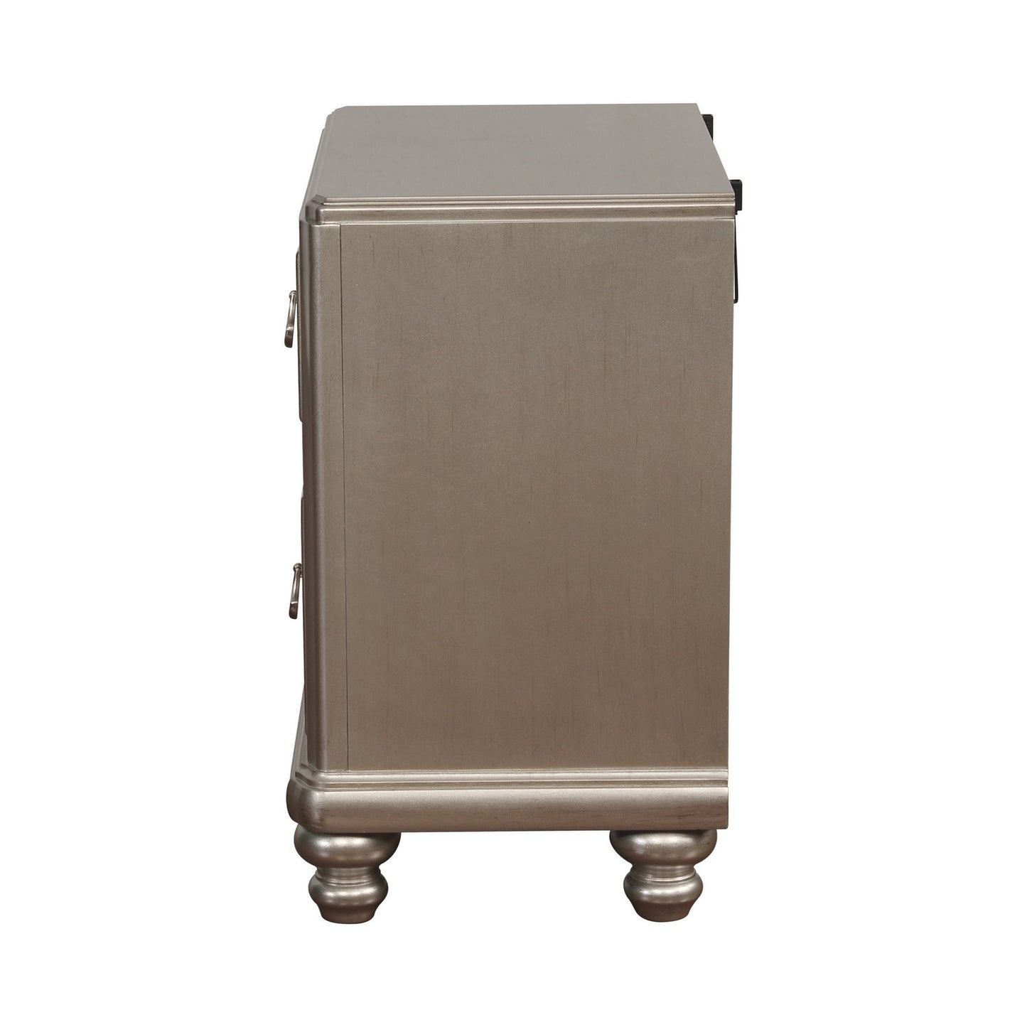 Mirror Trim Accented Nightstand with Two Drawers and Turned Legs, Silver By Benzara | Bedroom Sets | Modishstore - 4