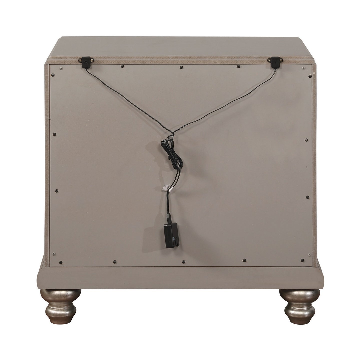 Mirror Trim Accented Nightstand with Two Drawers and Turned Legs, Silver By Benzara | Bedroom Sets | Modishstore - 3