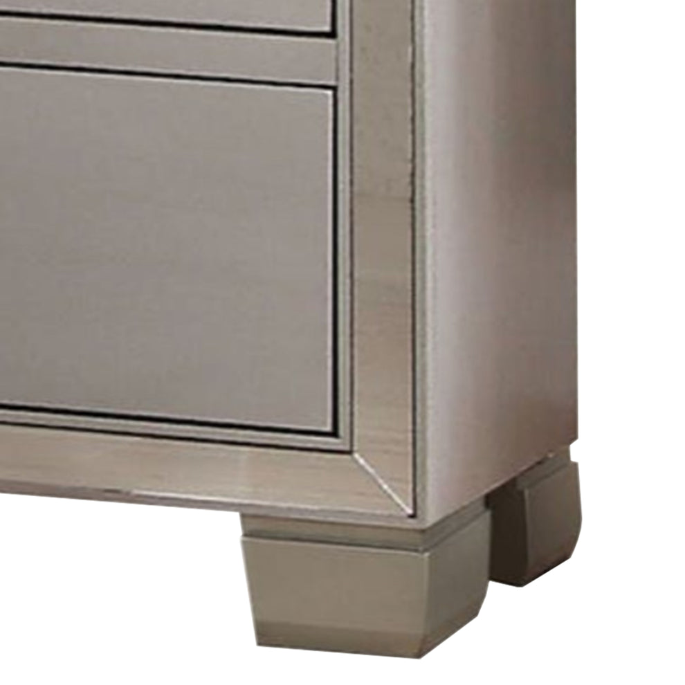 Two Drawer Nightstand With Mirror Insert Front Trim, Platinum By Benzara | Bedroom Sets | Modishstore - 6