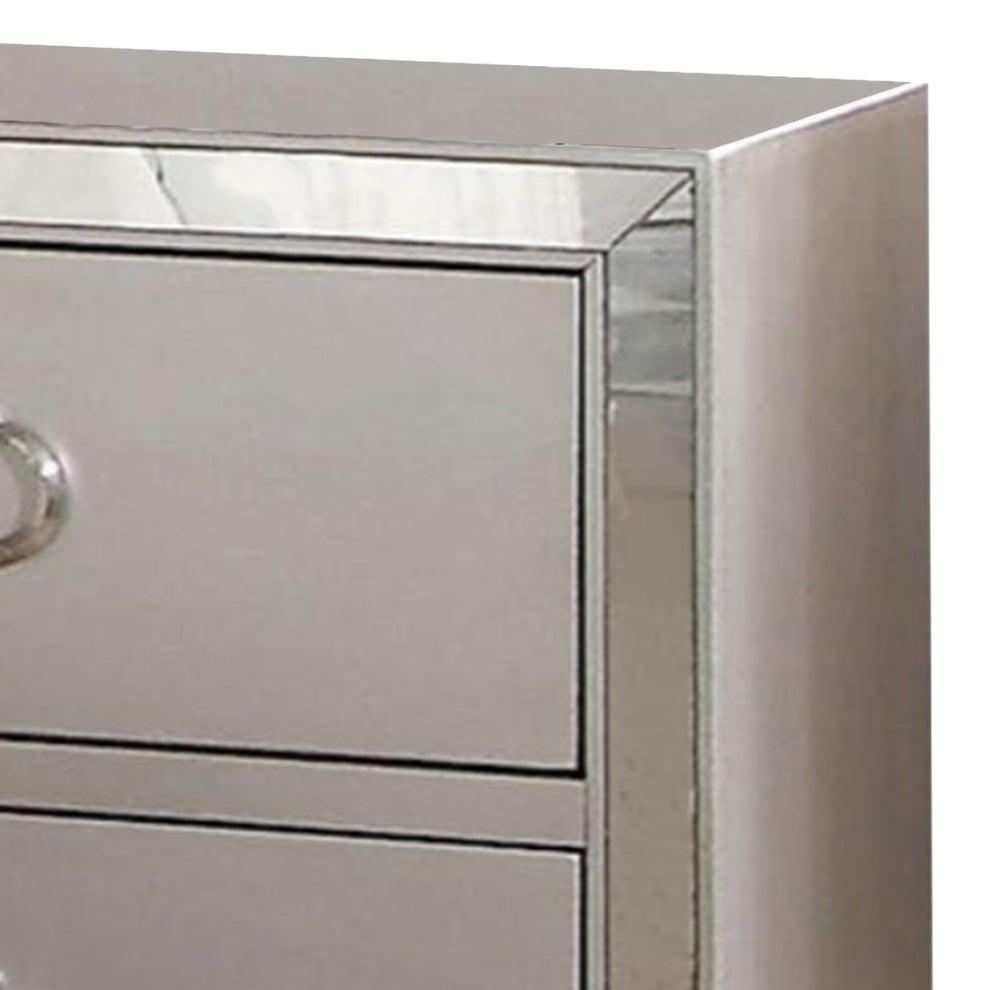 Two Drawer Nightstand With Mirror Insert Front Trim, Platinum By Benzara | Bedroom Sets | Modishstore - 5