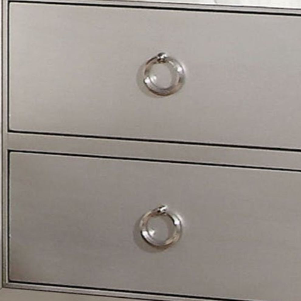 Two Drawer Nightstand With Mirror Insert Front Trim, Platinum By Benzara | Bedroom Sets | Modishstore - 4