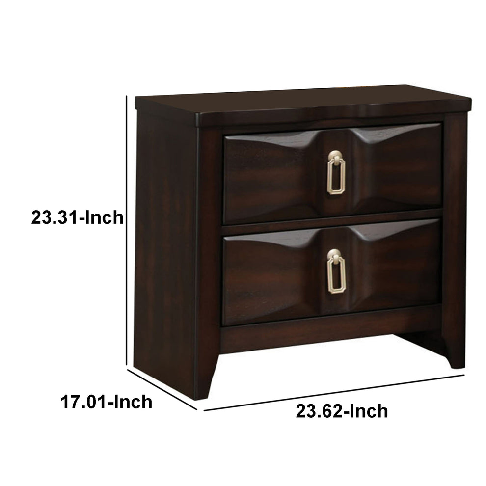 Transitional Style Wood Nightstand with 2 Drawers, Espresso Brown By Benzara | Bedroom Sets | Modishstore - 3