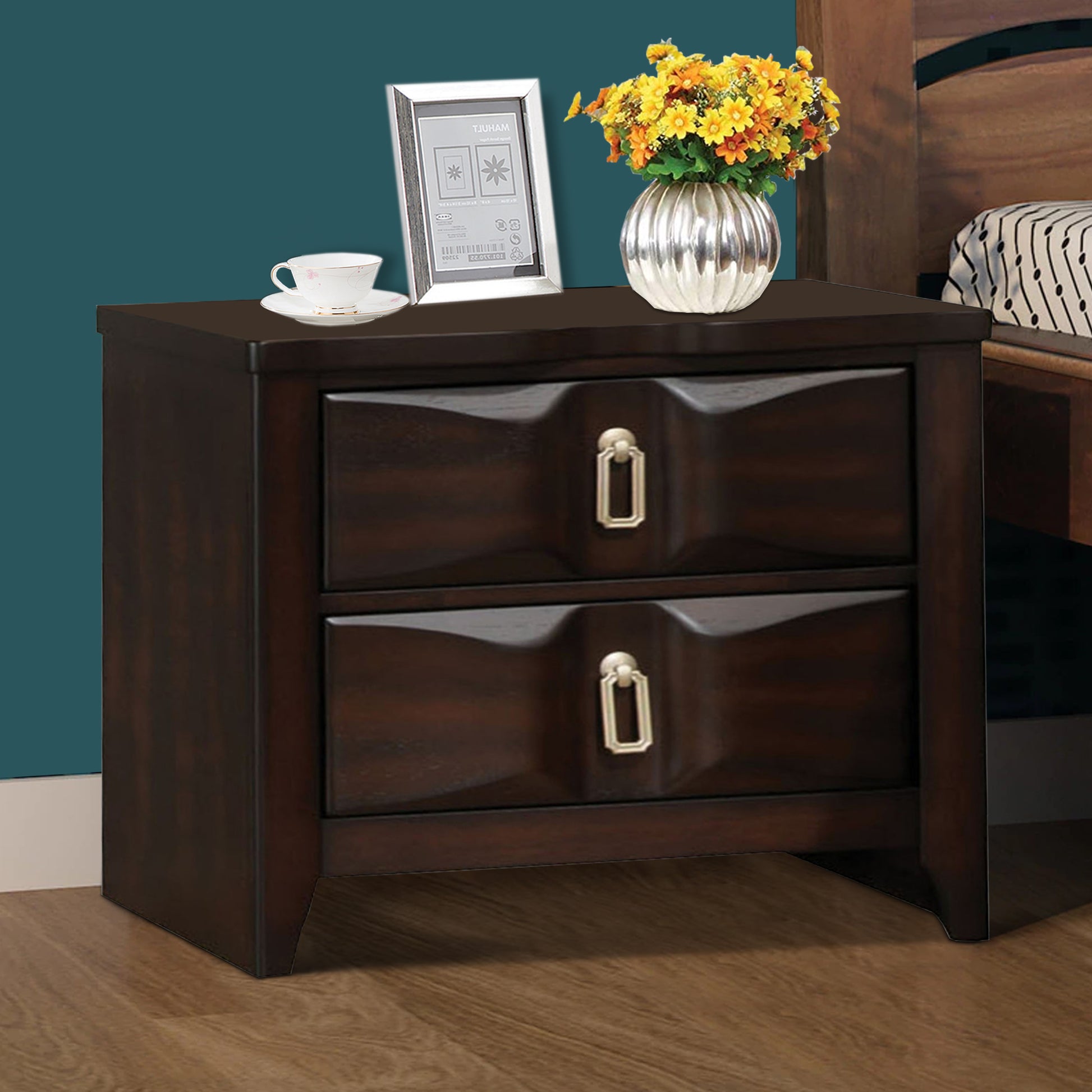 Transitional Style Wood Nightstand with 2 Drawers, Espresso Brown By Benzara | Bedroom Sets | Modishstore