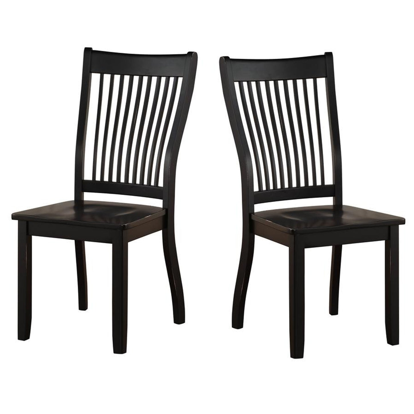 Wooden Side Chair with Slatted Backrest, Set of 2, Black By Benzara | Accent Chairs | Modishstore - 2