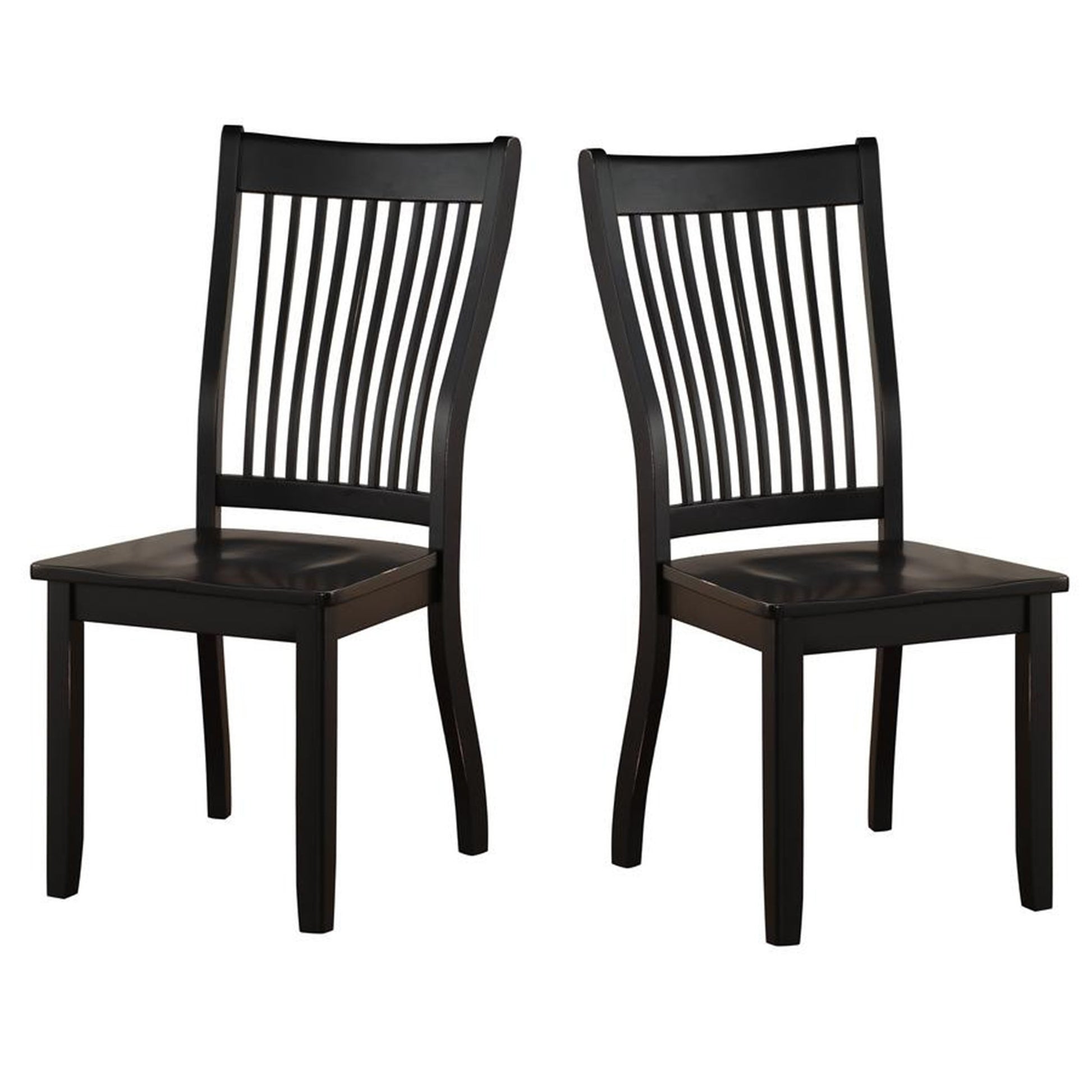 Wooden Side Chair with Slatted Backrest, Set of 2, Black By Benzara | Accent Chairs | Modishstore - 2