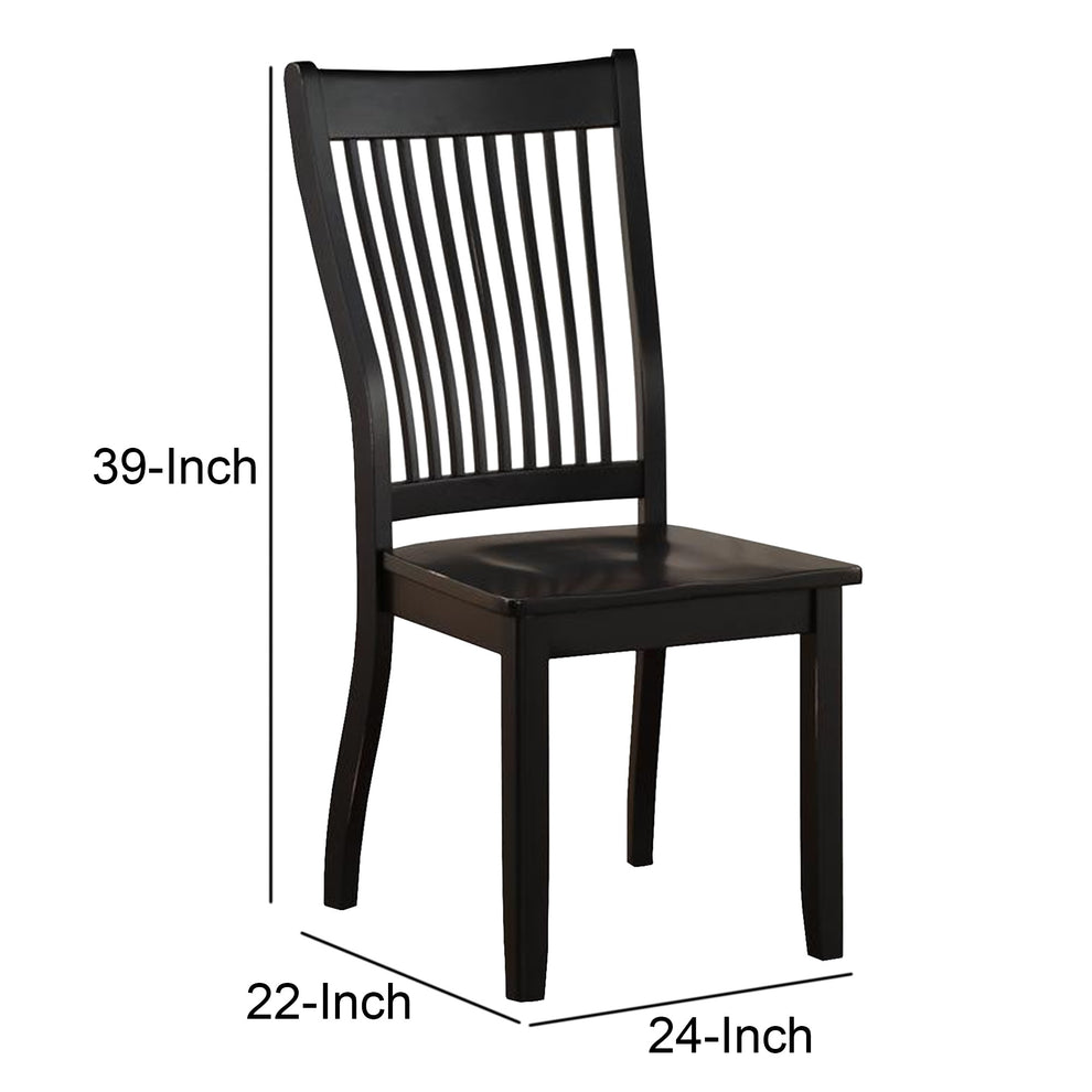 Wooden Side Chair with Slatted Backrest, Set of 2, Black By Benzara | Accent Chairs | Modishstore - 6