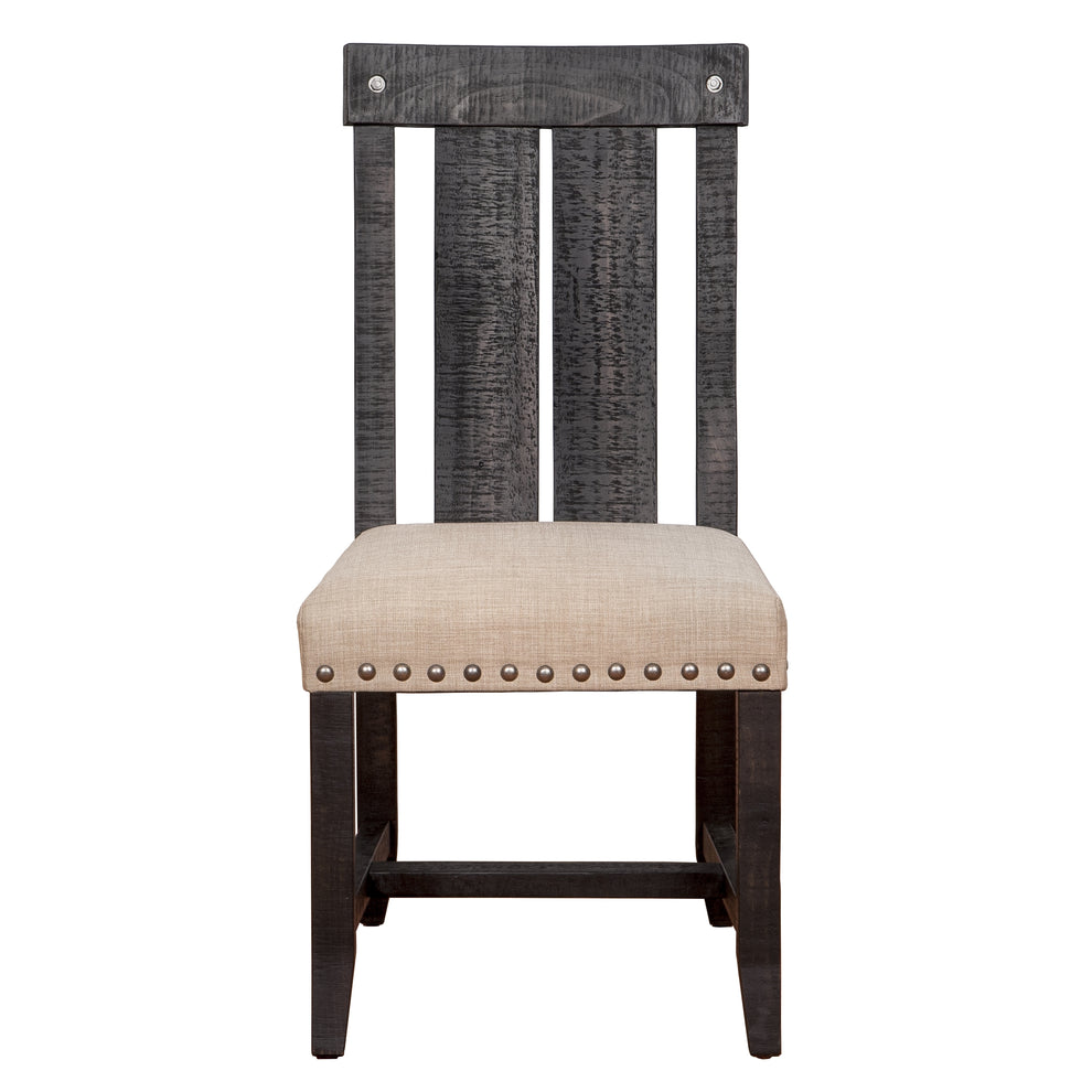 Wooden Chair with Fabric Upholstered Seat and Slat Style Back, Set of 2, Black and Beige By Benzara | Accent Chairs | Modishstore - 5