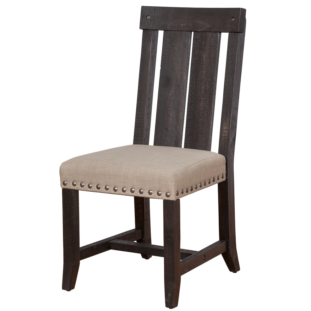 Wooden Chair with Fabric Upholstered Seat and Slat Style Back, Set of 2, Black and Beige By Benzara | Accent Chairs | Modishstore - 4