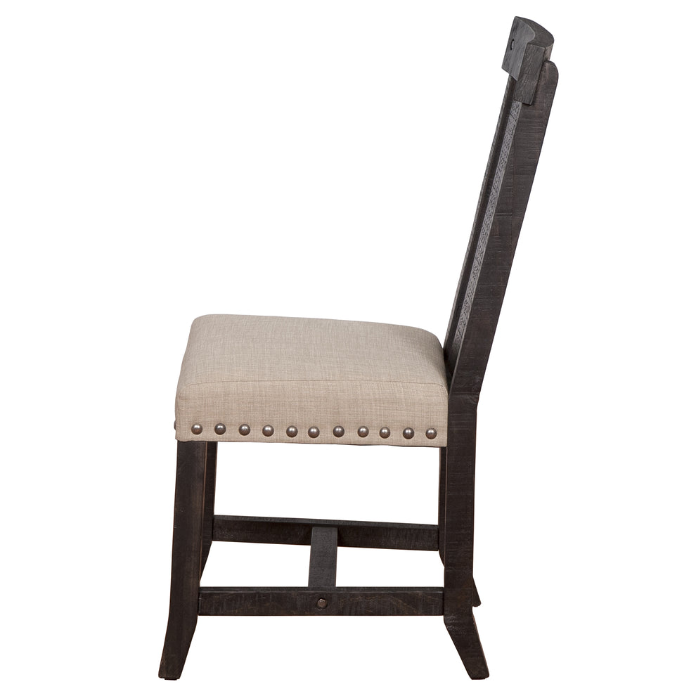 Wooden Chair with Fabric Upholstered Seat and Slat Style Back, Set of 2, Black and Beige By Benzara | Accent Chairs | Modishstore - 3