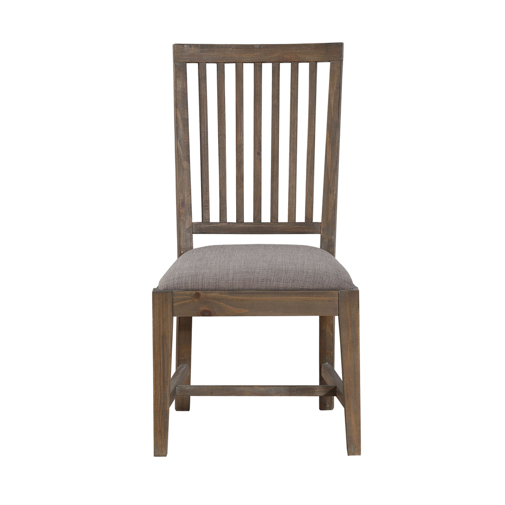 Wooden Chair with Fabric Upholstered Seat and Slat Style Back, Set of 2, Oak Brown and Gray By Benzara | Accent Chairs | Modishstore - 3