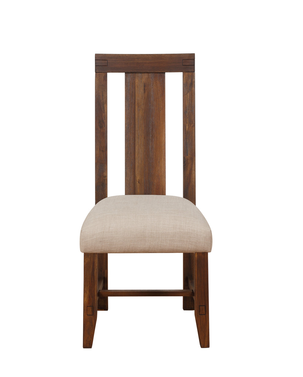 Fabric Upholstered Wooden Chair with Exposed Joints, Set of 2, Brick Brown and Beige By Benzara | Accent Chairs | Modishstore - 5