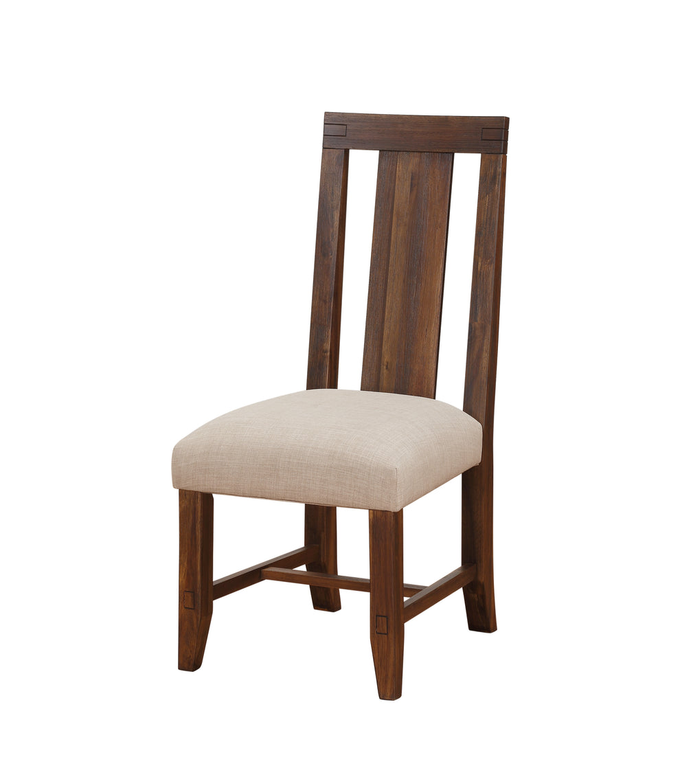 Fabric Upholstered Wooden Chair with Exposed Joints, Set of 2, Brick Brown and Beige By Benzara | Accent Chairs | Modishstore - 4