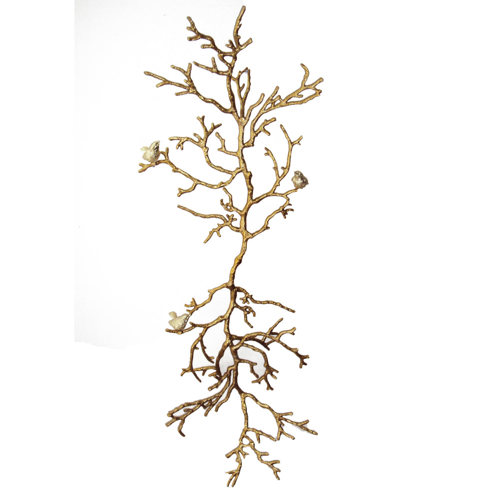 Branch Shape Aluminum WallDecor with Four Bird Accents, Gold By Benzara | Wall Decor | Modishstore - 4