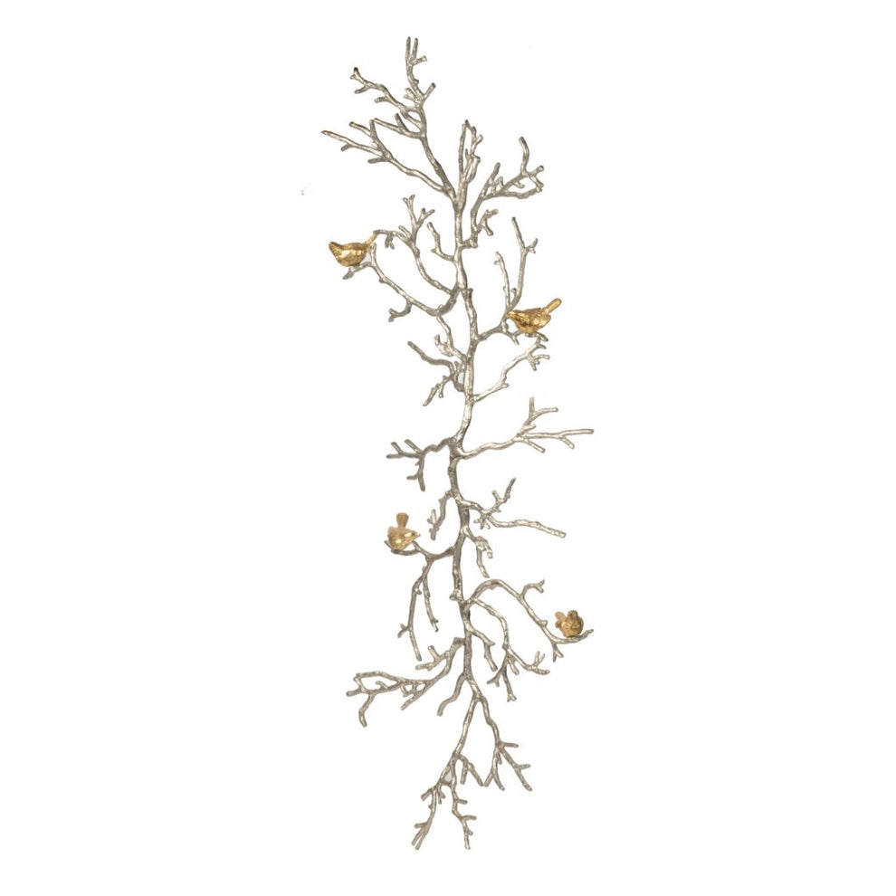 Branch Shape Aluminum WallDecor with Four Bird Accents, Gold By Benzara | Wall Decor | Modishstore - 3