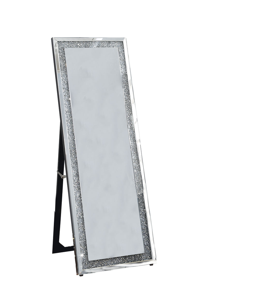 Faux Crystal Accented Wooden Floor Mirror, Clear and Silver By Benzara | Mirrors | Modishstore - 5