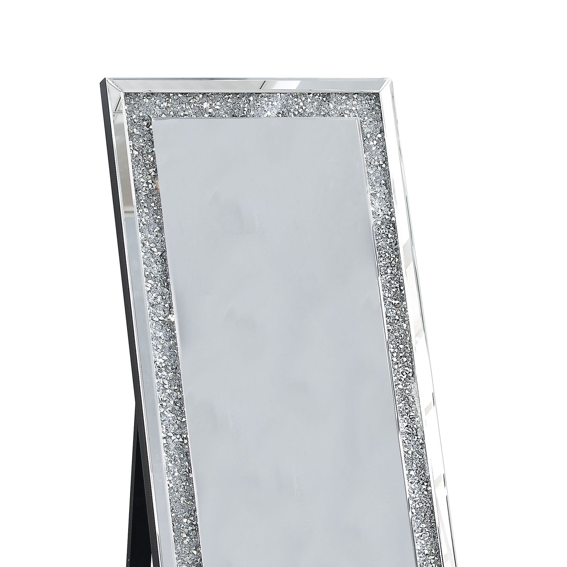 Faux Crystal Accented Wooden Floor Mirror, Clear and Silver By Benzara | Mirrors | Modishstore - 4