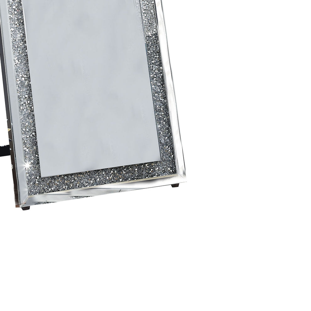 Faux Crystal Accented Wooden Floor Mirror, Clear and Silver By Benzara | Mirrors | Modishstore - 2