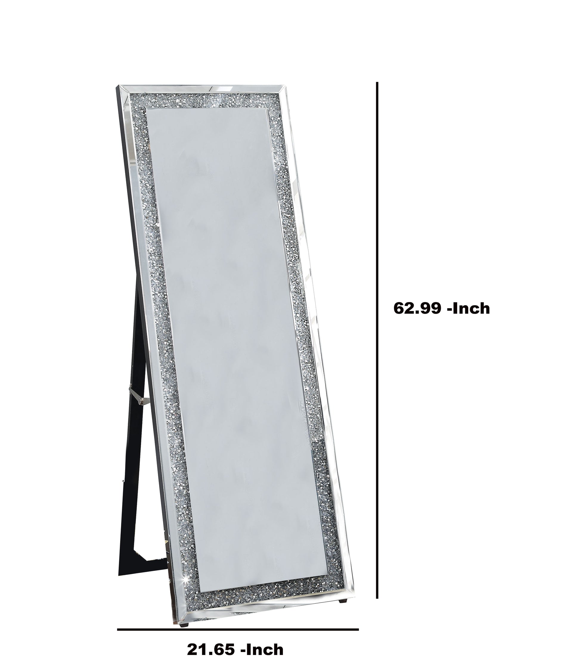 Faux Crystal Accented Wooden Floor Mirror, Clear and Silver By Benzara | Mirrors | Modishstore - 6